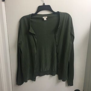 Army green J. Crew cardigan sweater